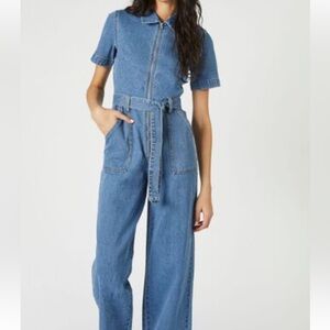 Forever 21 Denim Tie Waist Jumpsuit Size Small